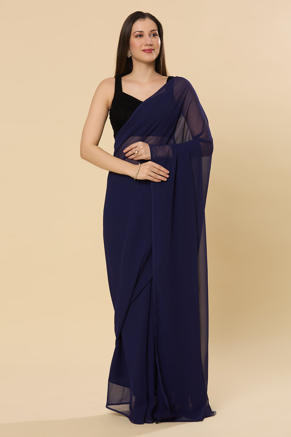 Ayla Dark Navy Georgette One Minute Saree