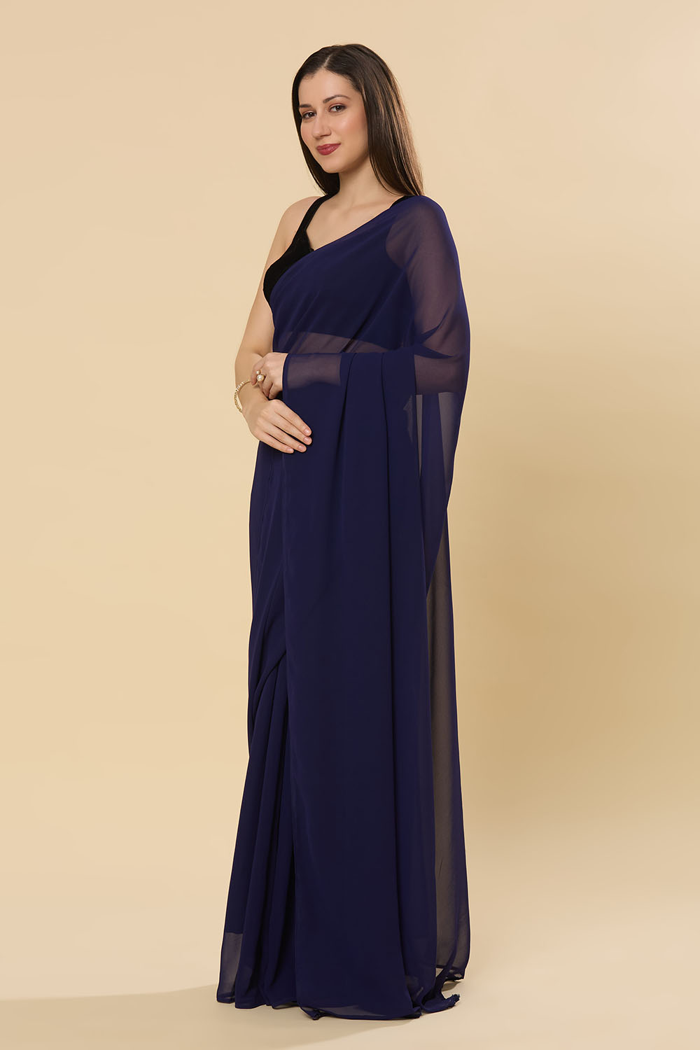 Ayla Dark Navy Georgette One Minute Saree