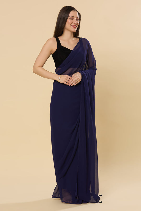 Ayla Dark Navy Georgette One Minute Saree