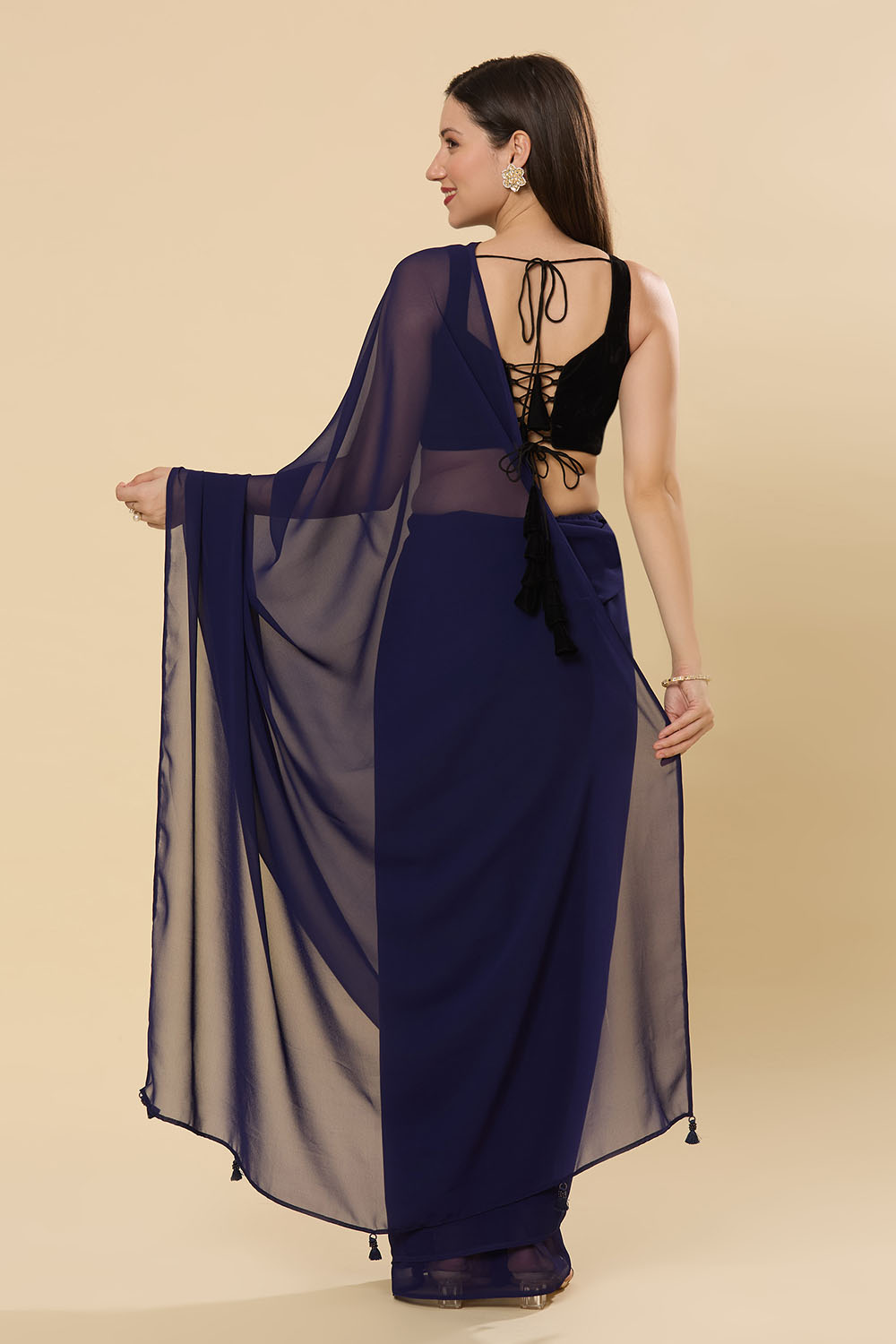 Ayla Dark Navy Georgette One Minute Saree
