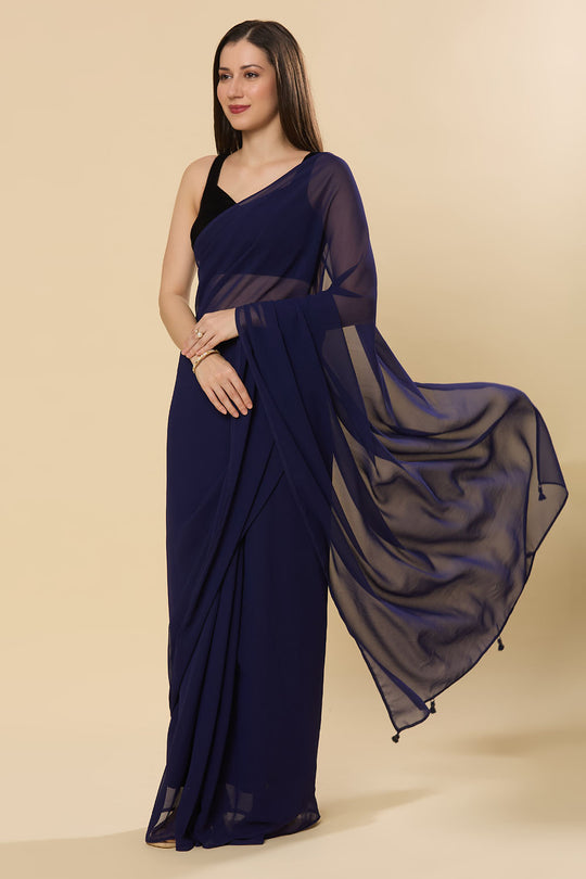 Ayla Dark Navy Georgette One Minute Saree