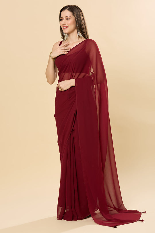 Misha Maroon Georgette One Minute Saree
