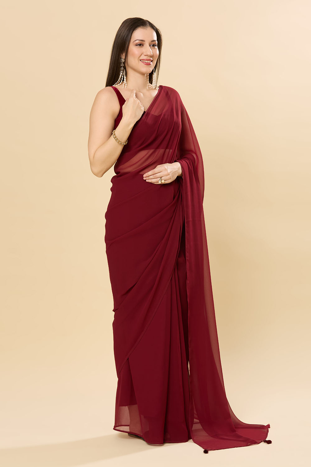 Misha Maroon Georgette One Minute Saree