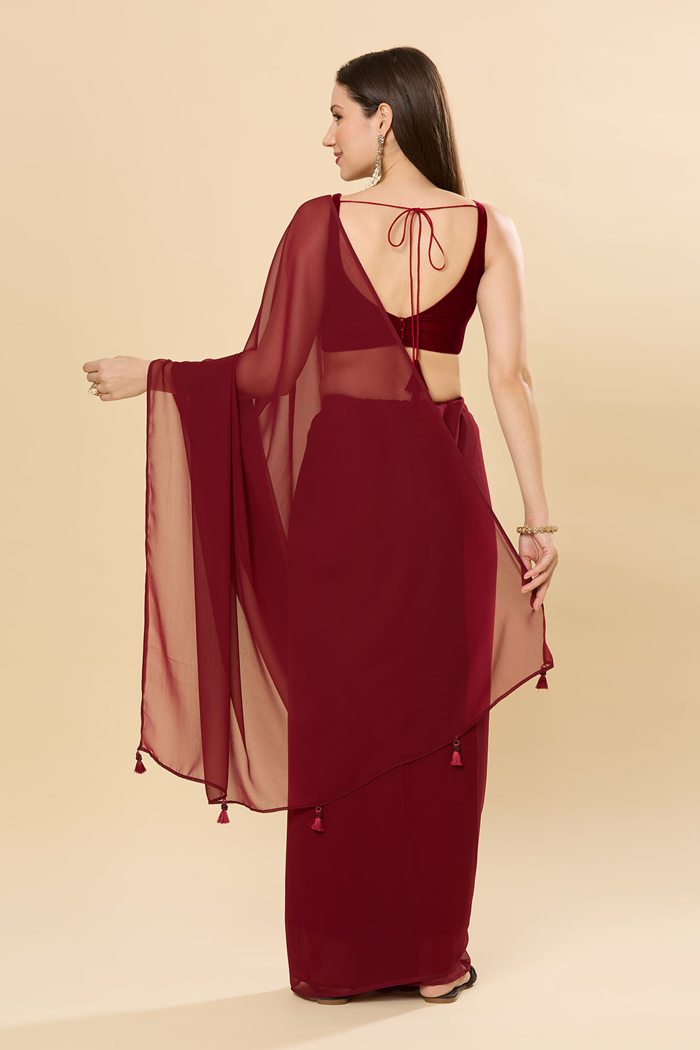 Misha Maroon Georgette One Minute Saree