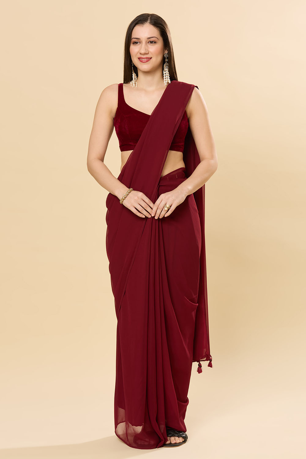 Misha Maroon Georgette One Minute Saree
