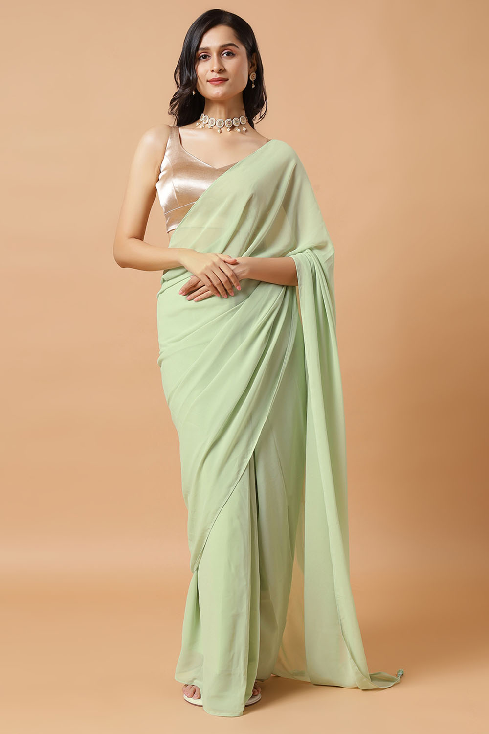 Pari Key Lime Green Georgette One Minute Saree