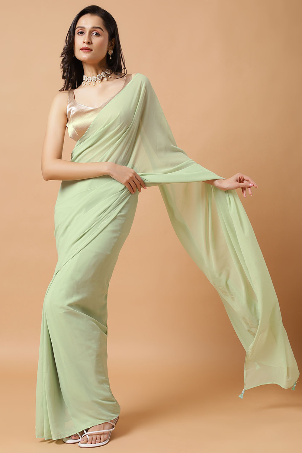 Pari Key Lime Green Georgette One Minute Saree