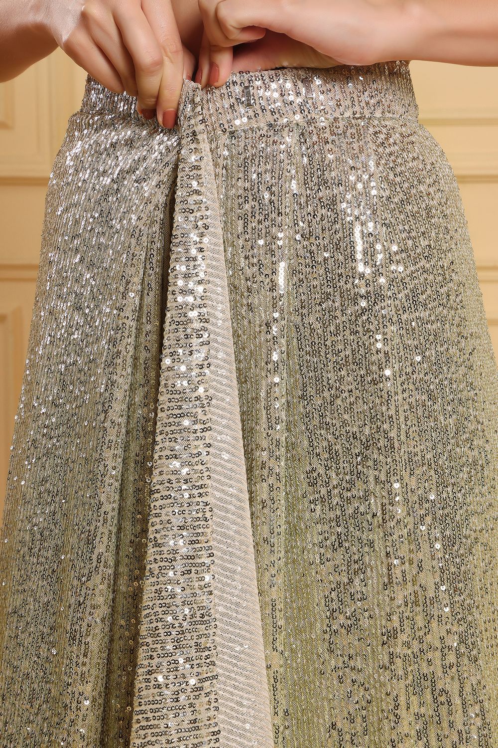 Lila Luxe Yellow &amp; Silver Ombre Sequins Ready to Wear Saree