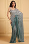Farah Luxe Teal Blue & Silver Ombre Sequins Ready to Wear Saree