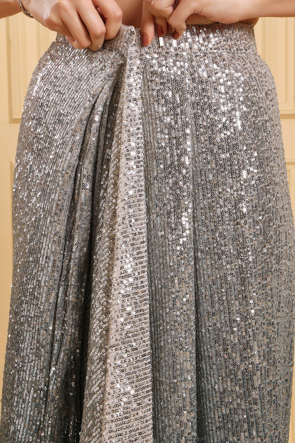 Farah Luxe Teal Blue &amp; Silver Ombre Sequins Ready to Wear Saree