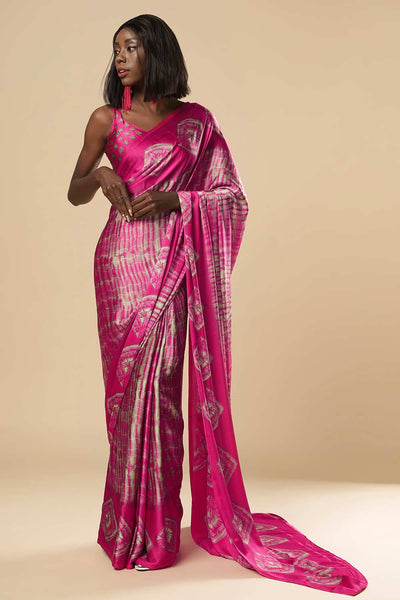Buy Naia Pink Printed Satin One Minute Saree Online - One Minute Saree