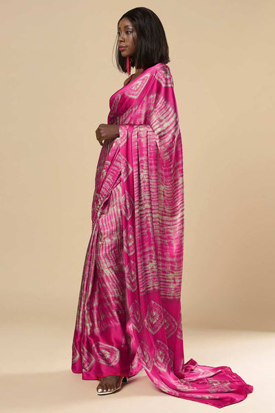 Buy Naia Pink Printed Satin One Minute Saree Online