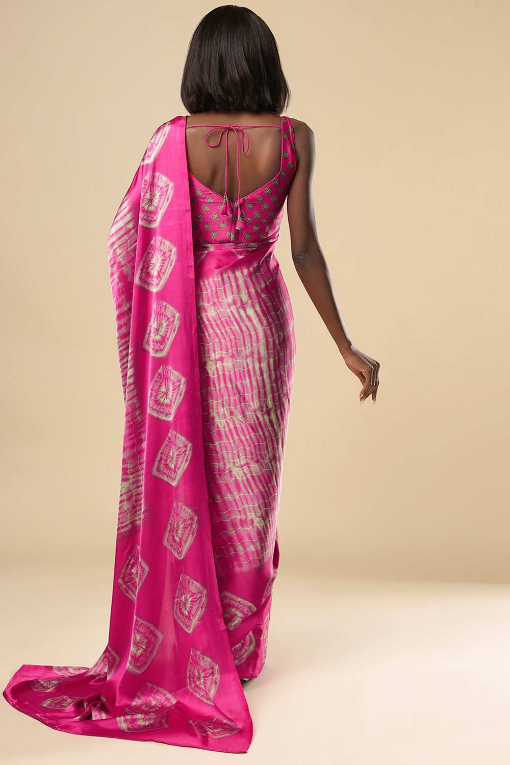 Shop Naia Pink Printed Satin One Minute Saree at best offer at our  Store - One Minute Saree