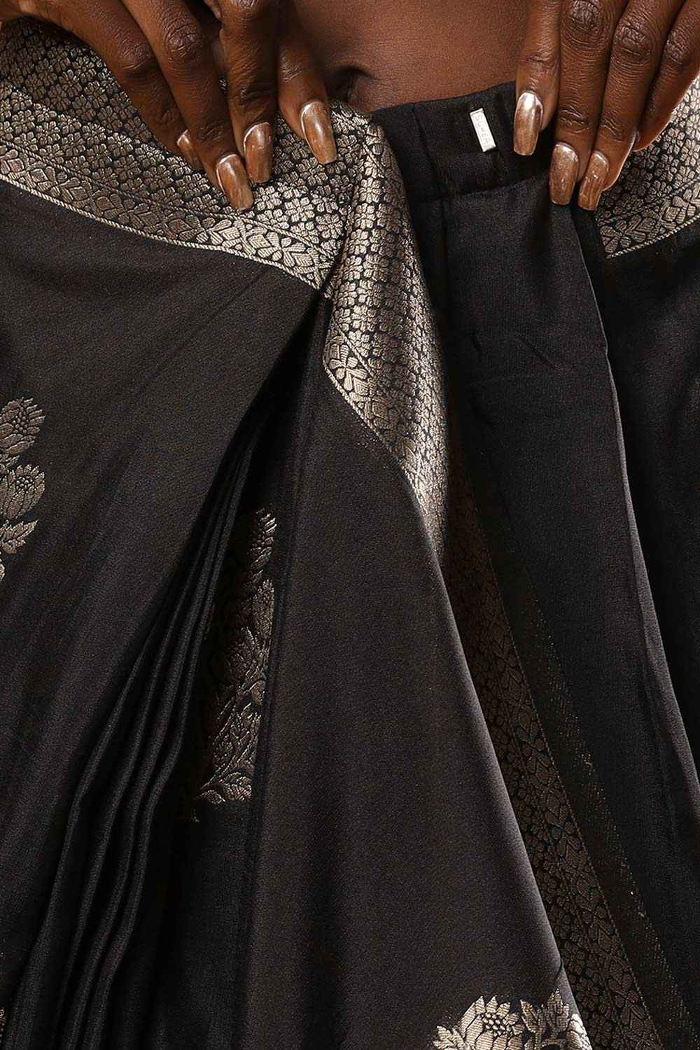 Buy Hibana Black Art Silk Banarasi One Minute Saree Online - Zoom Out