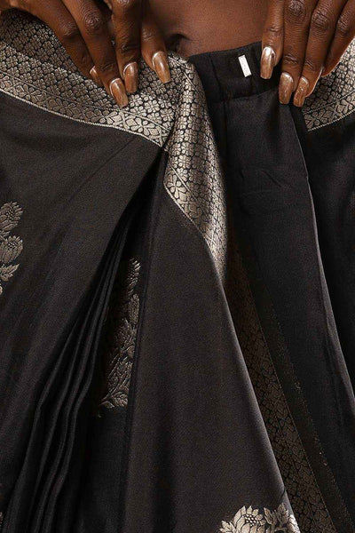 Buy Hibana Black Art Silk Banarasi One Minute Saree Online - Zoom Out