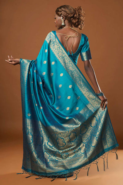 Shop Afra Turquoise Moss Weave Art Silk One Minute Saree at best offer at our  Store - One Minute Saree