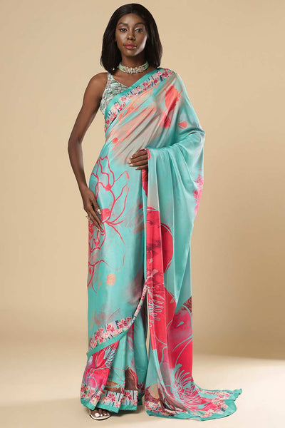 Buy Kriss  Green Floral One Minute Saree Online - One Minute Saree