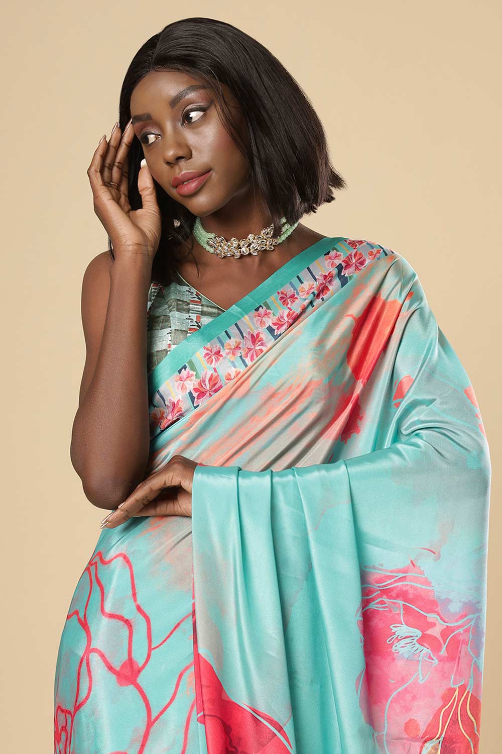 Buy Kriss  Green Floral One Minute Saree Online - Front