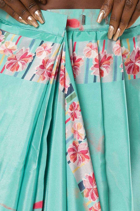 Buy Kriss  Green Floral One Minute Saree Online - Zoom Out