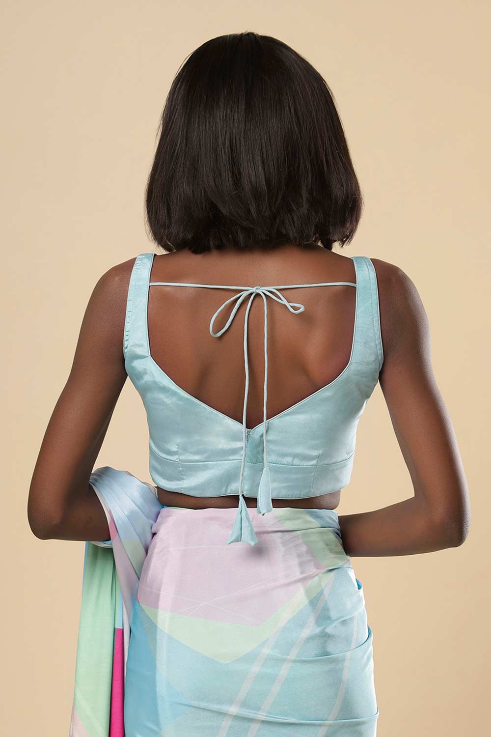 Buy Kriss Turquoise Abstract Silk One Minute Saree Online - Zoom In