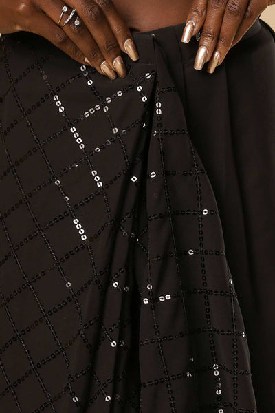 Buy Huda Black Georgette Sequin One Minute Saree Online - Zoom Out