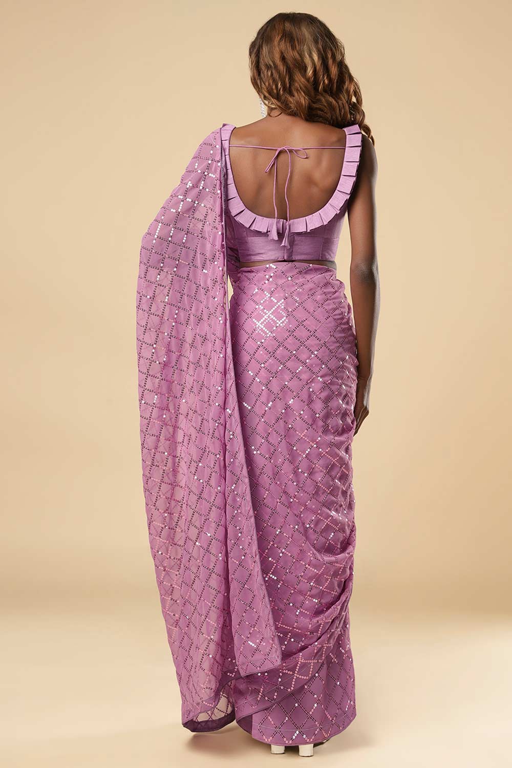 Shop Huda Onion Purple Georgette Sequins One Minute Saree at best offer at our  Store - One Minute Saree
