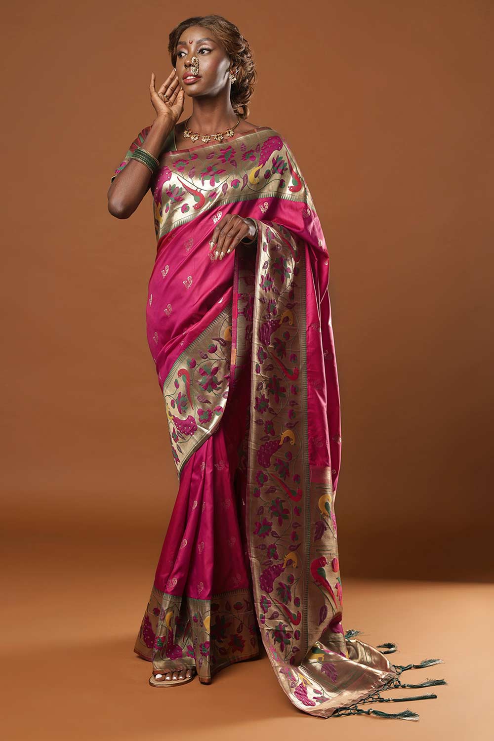 Buy Misha Magenta Paithani Art Silk One Minute Saree Online - One Minute Saree