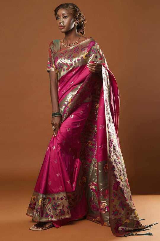 Buy Misha Magenta Paithani Art Silk One Minute Saree Online