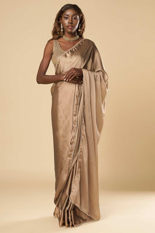 Buy Sula Beige Georgette One Minute Saree Online - One Minute Saree