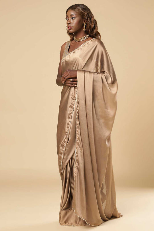 Buy Sula Beige Georgette One Minute Saree Online