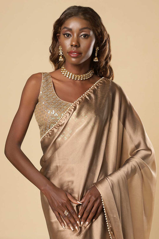 Buy Sula Beige Georgette One Minute Saree Online - Front