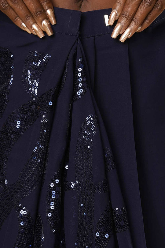 Buy Bina Navy Blue Georgette Sequin One Minute Saree Online - Zoom Out