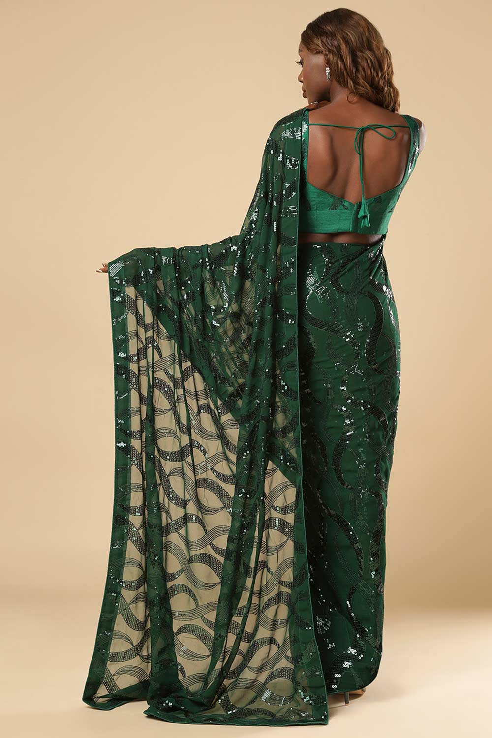 Shop Shammi Green Georgette Sequin One Minute Saree at best offer at our  Store - One Minute Saree