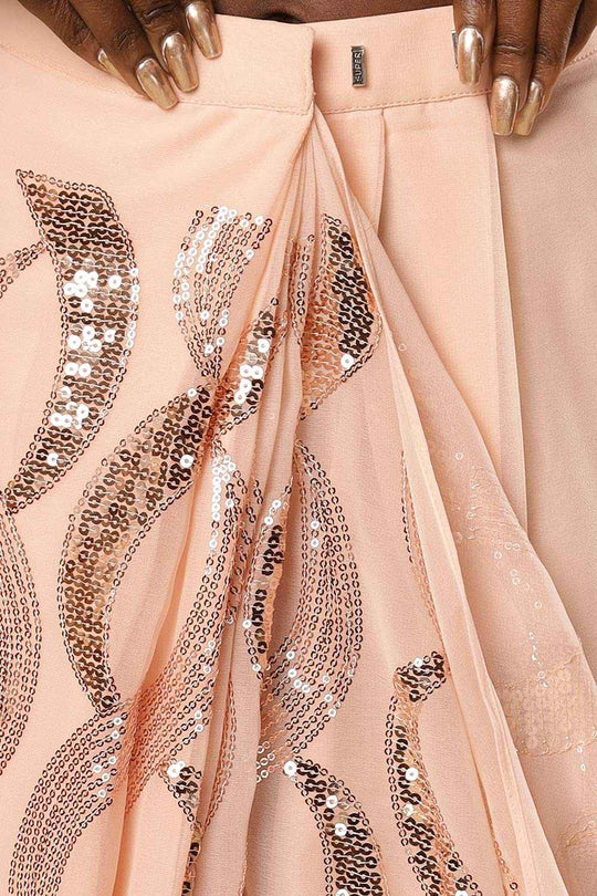 Buy Suri Peach Georgette Sequin One Minute Saree Online - Side