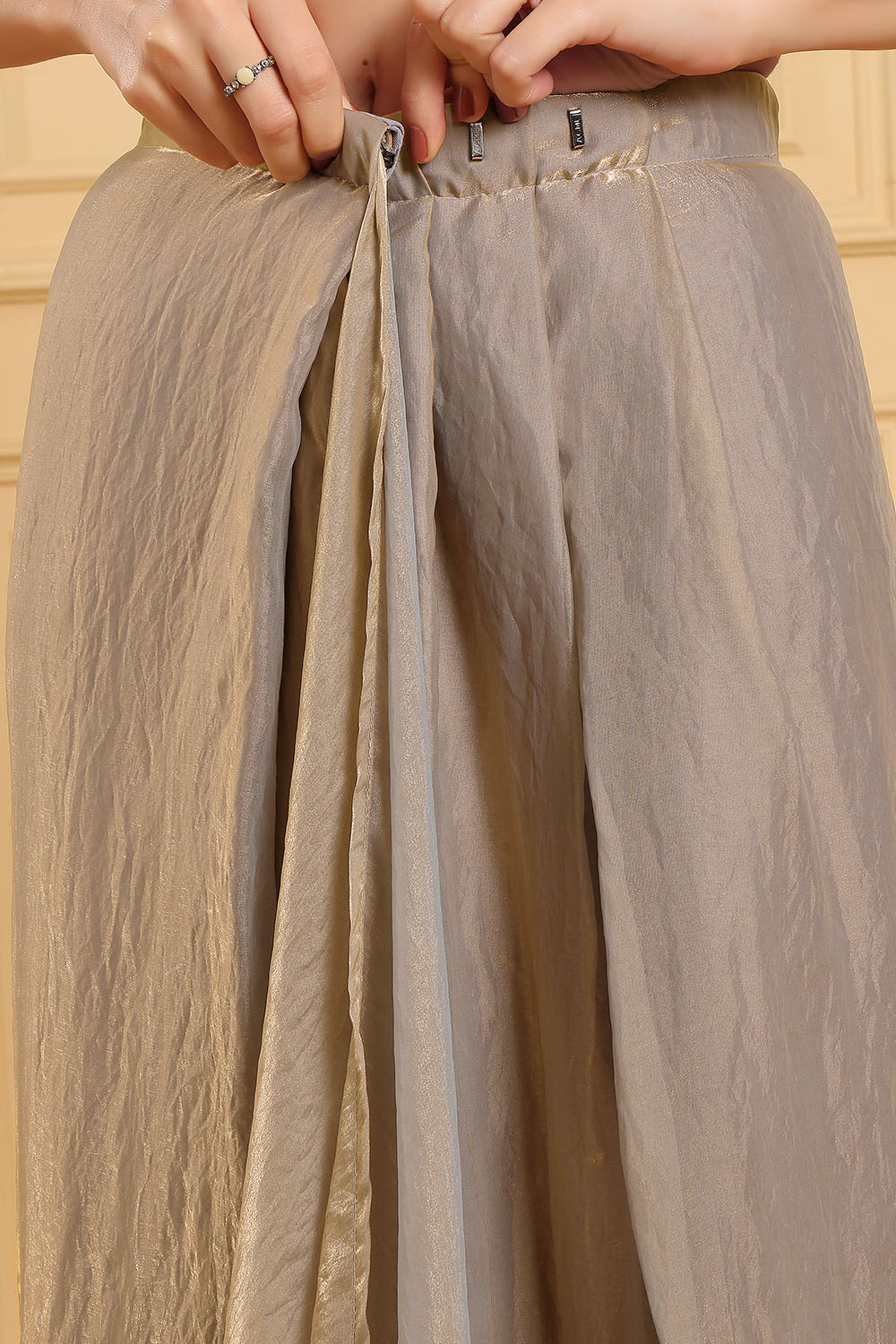 Sonja Champagne Blue Paper Silk Designer Handwork Ready to Wear Saree