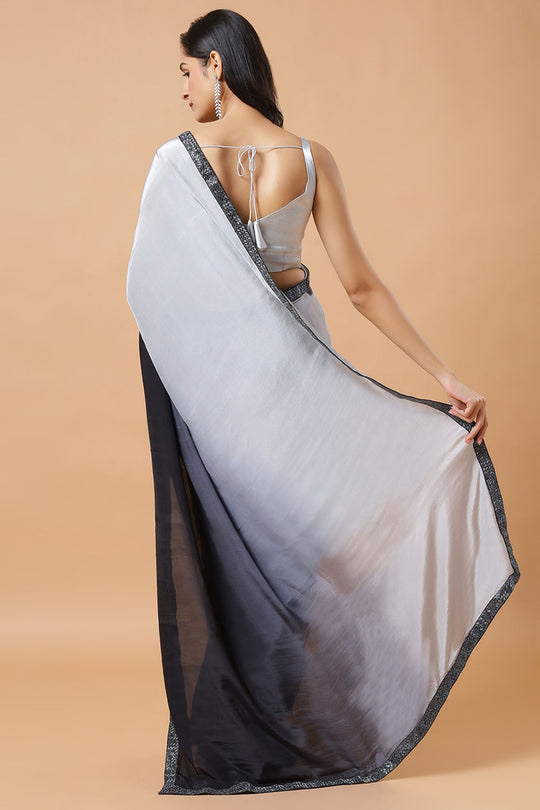 Minali Grey and Black Ombre Silk Beaded Border One Minute Saree