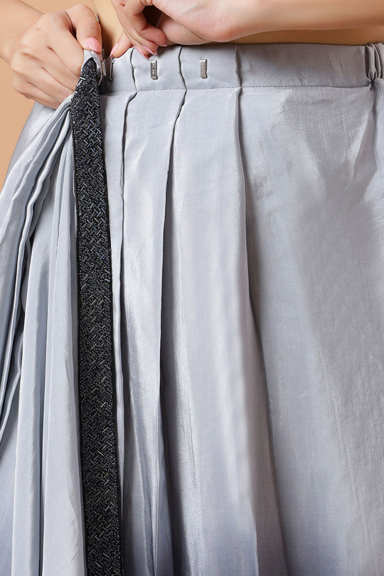 Minali Grey and Black Ombre Silk Beaded Border One Minute Saree