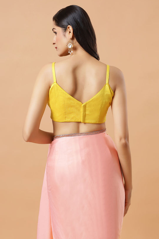 Aisha Peach & Yellow Ombre Satin Beaded Border One Minute Saree