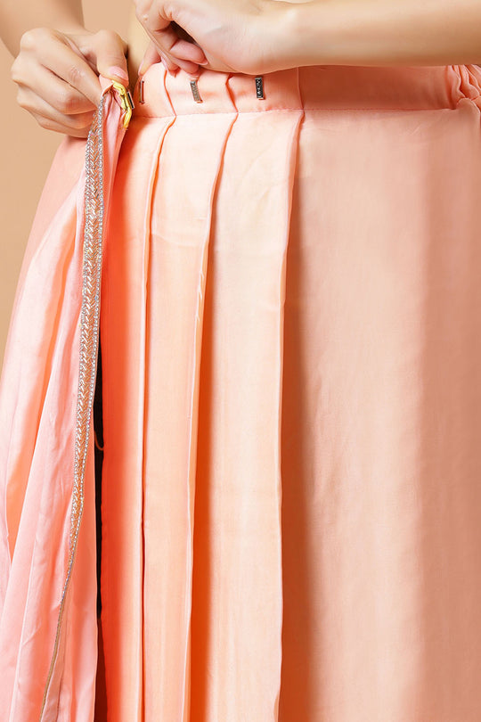 Aisha Peach & Yellow Ombre Satin Beaded Border One Minute Saree