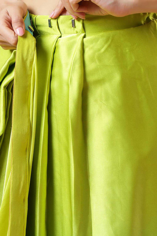 Chandini Turquoise & Lime Ombre Silk With Gold Sequins Border One Minute Saree