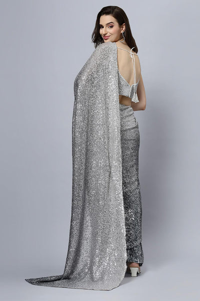 Luna Luxe Black & Grey Ombre Sequins One Minute Saree