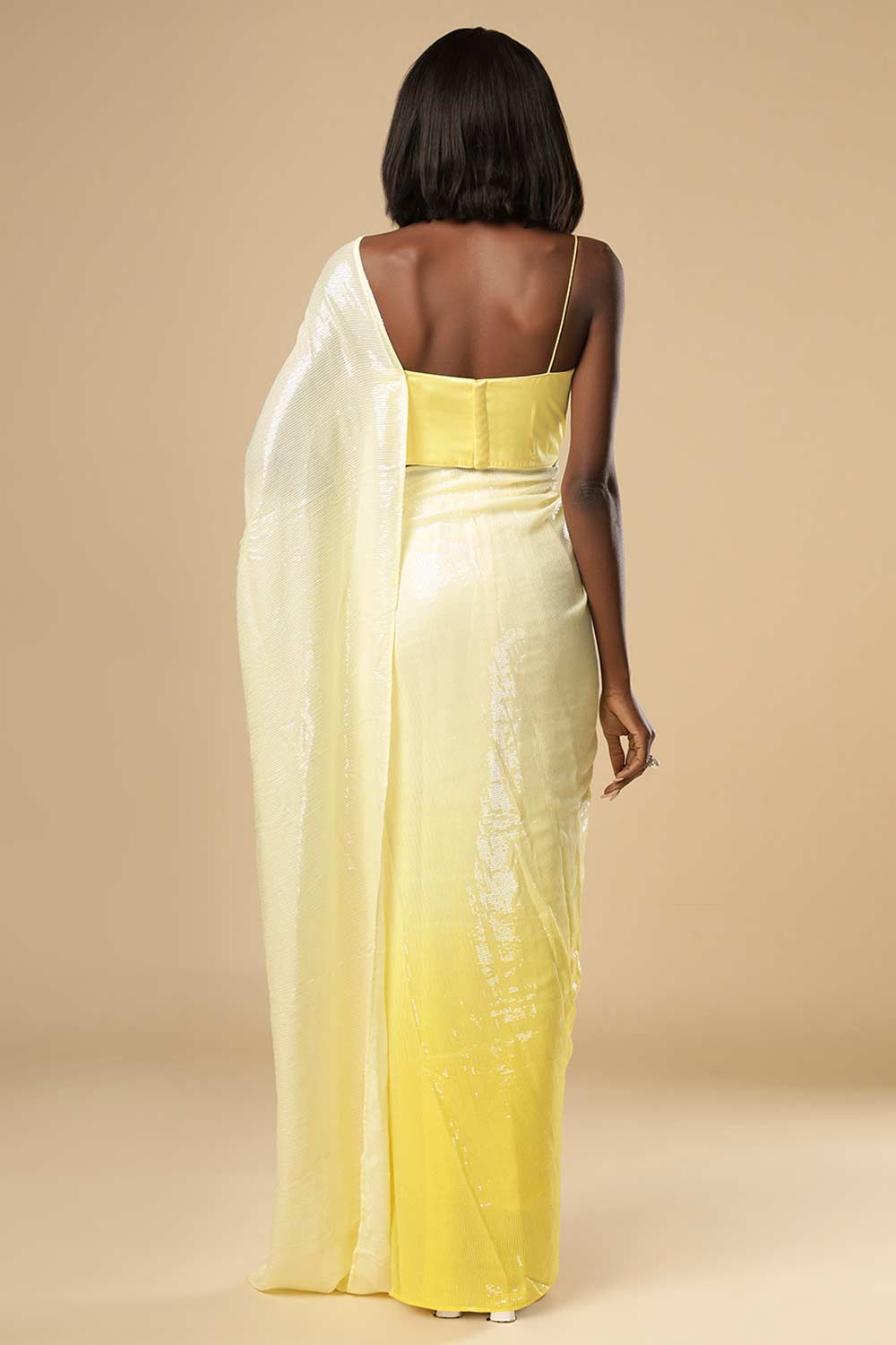 Shop Sana White & Yellow Ombre Sequins One Minute Saree at best offer at our  Store - One Minute Saree