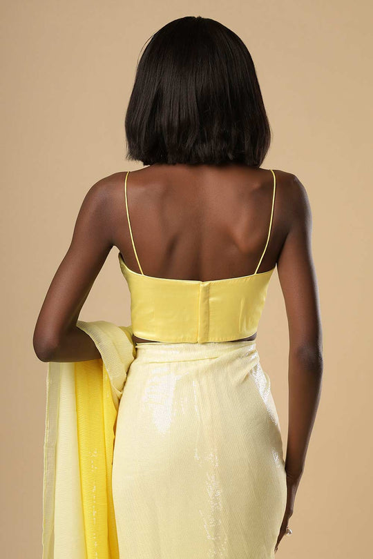 Buy Sana White & Yellow Ombre Sequins One Minute Saree Online - Zoom In