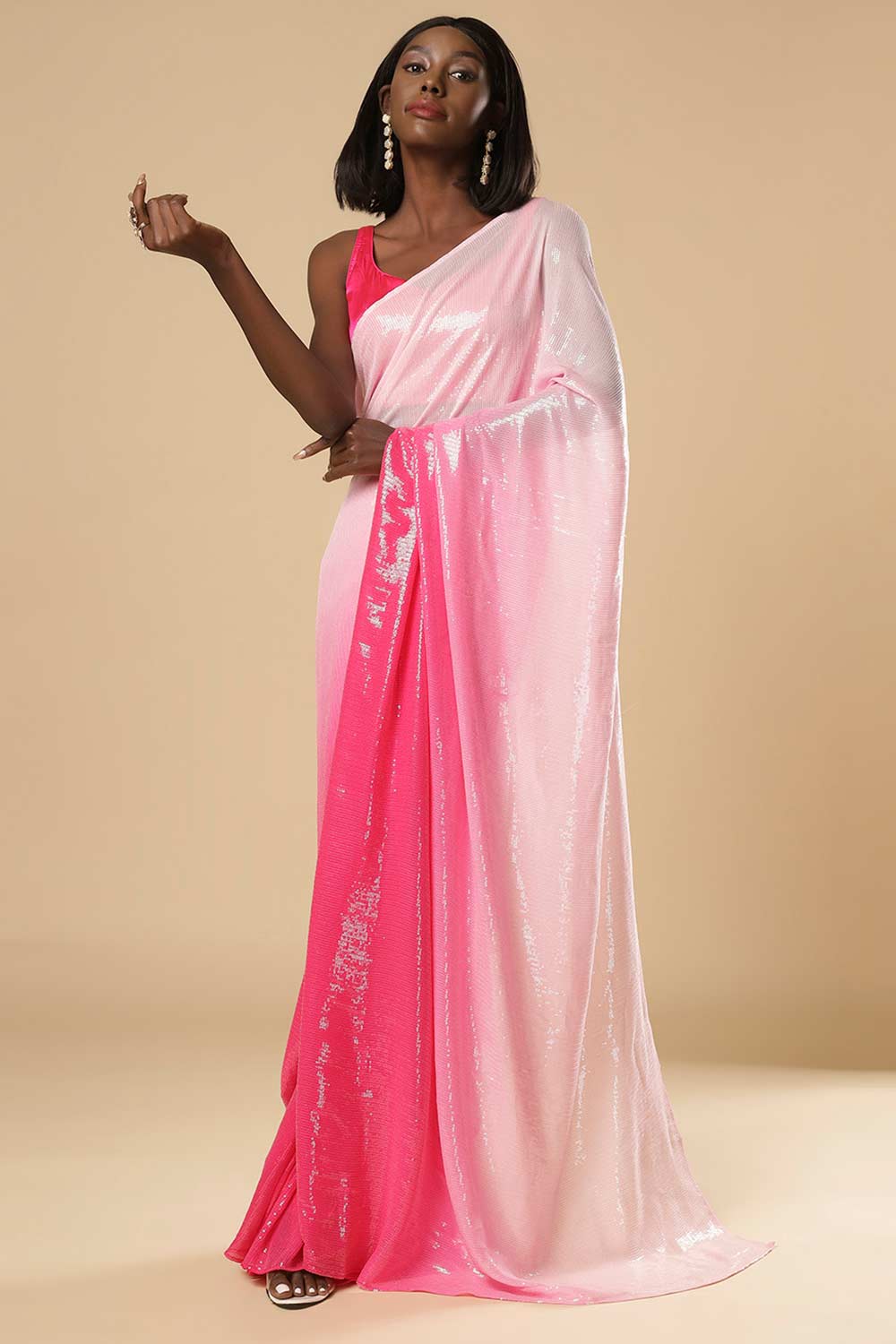 Shop Kajol White & Pink Ombre Sequins One Minute Saree at best offer at our  Store - One Minute Saree