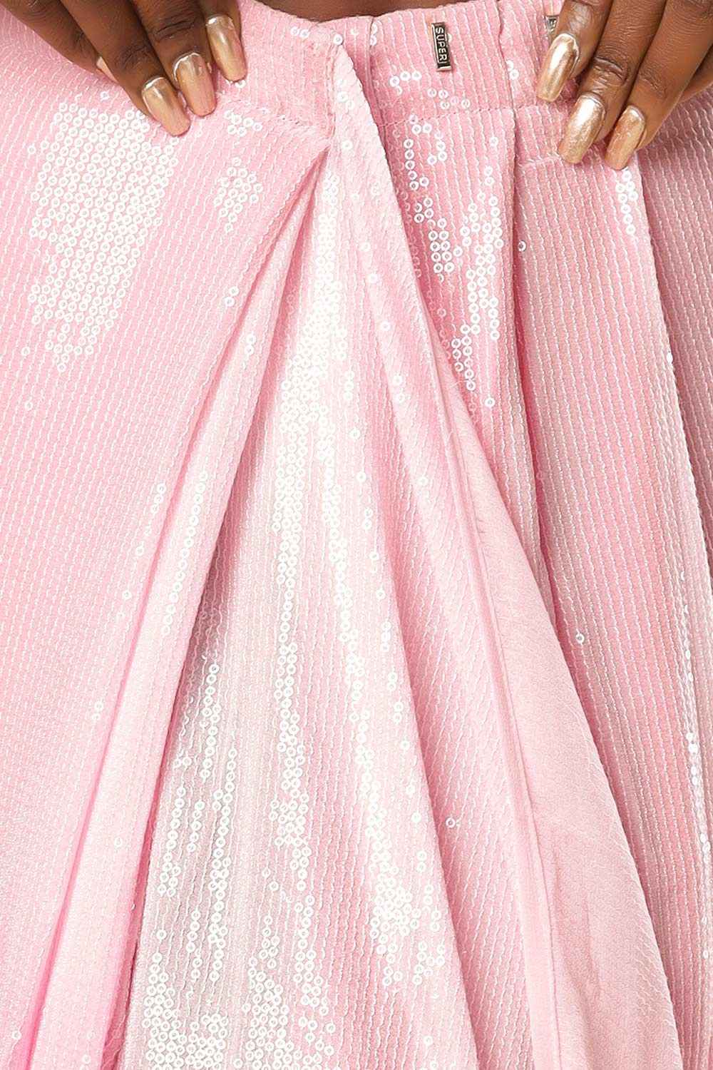 Buy Kajol White & Pink Ombre Sequins One Minute Saree Online - Zoom In