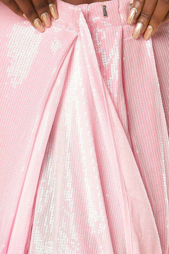 Buy Kajol White & Pink Ombre Sequins One Minute Saree Online - Zoom In