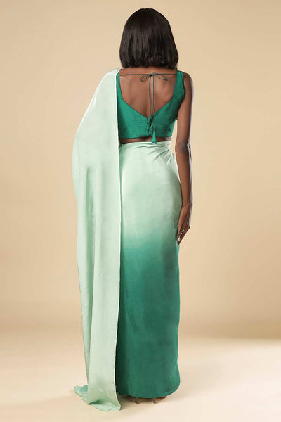 Shop Cerah Green & Mint Ombre Satin One Minute Saree at best offer at our  Store - One Minute Saree