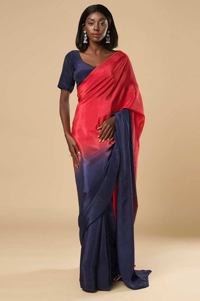 Buy Mayleen Red & Blue Ombre Satin One Minute Saree Online - One Minute Saree