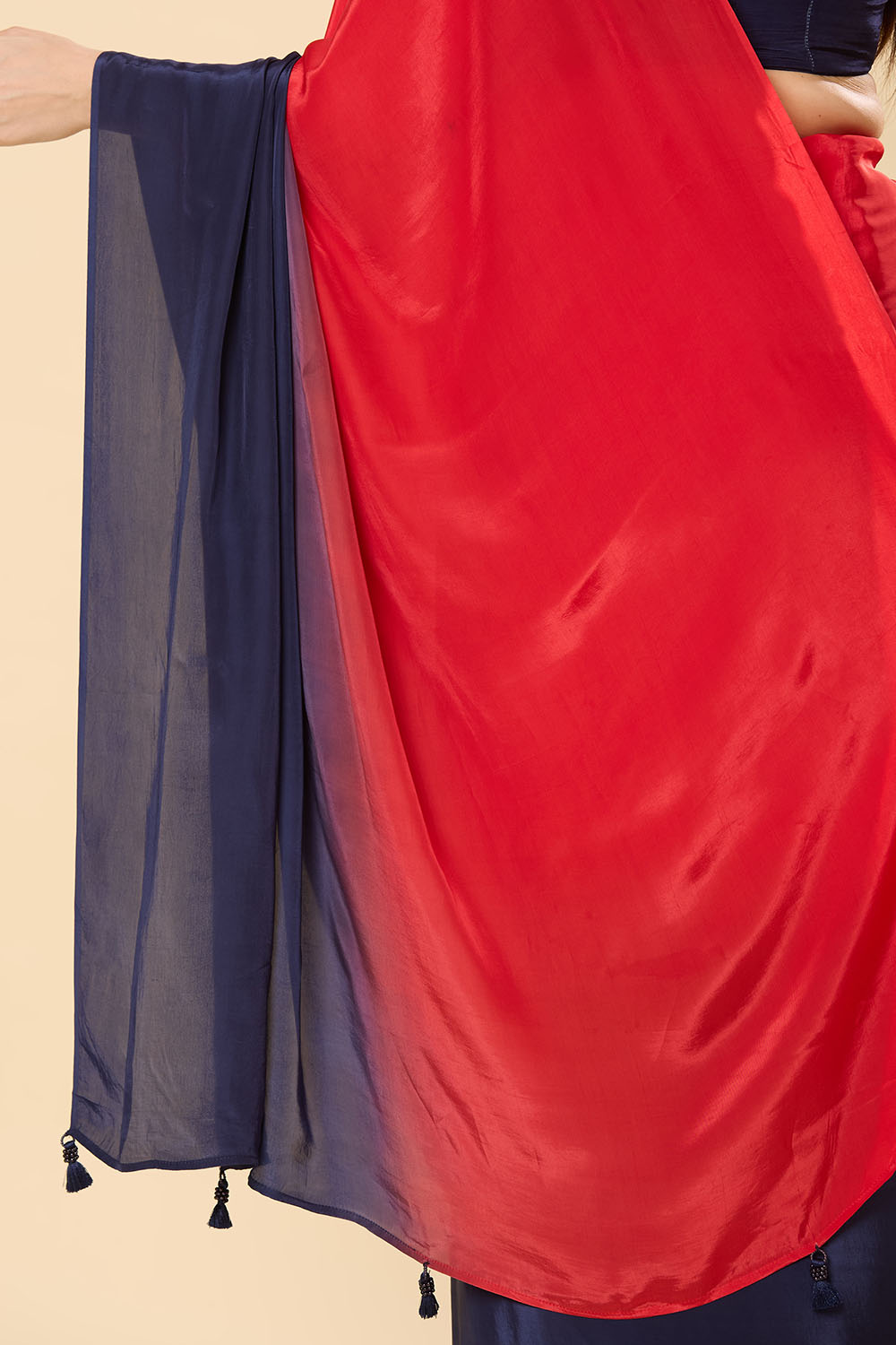 Mayleen Red & Blue Ombre Satin One Minute Saree