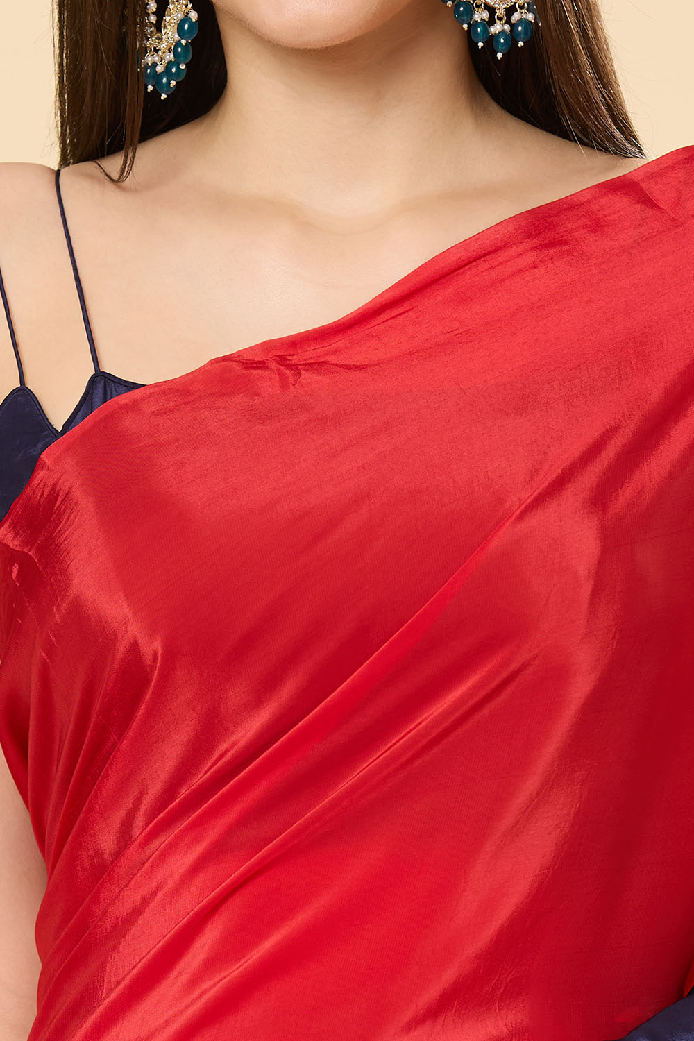 Mayleen Red & Blue Ombre Satin One Minute Saree